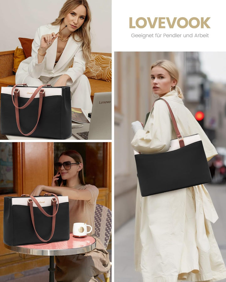 LOVEVOOK Laptoptasche Handtasche Damen 15,6 Zoll, Leicht Aktentasche Arbeitstasche Gross, Elegant La