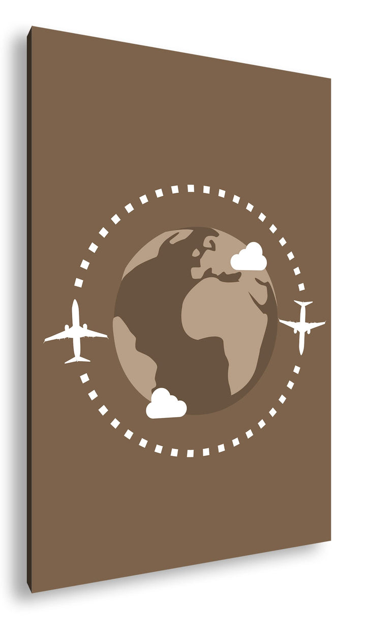 Flugzeug um die Erde Logo Format: 80x60 Effekt: Sepia als Leinwandbild, Motiv fertig gerahmt auf Ech