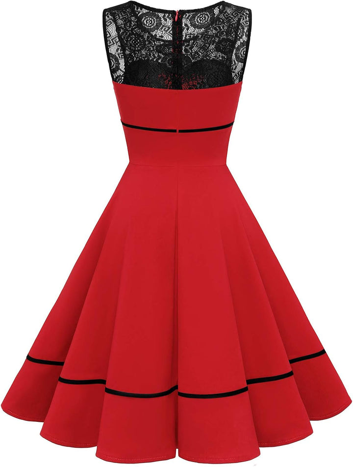 Bbonlinedress Damen Cocktailkleid Rockabilly Spitzenkleid 50er Retro Vintage Faltenrock Elegant Ärme