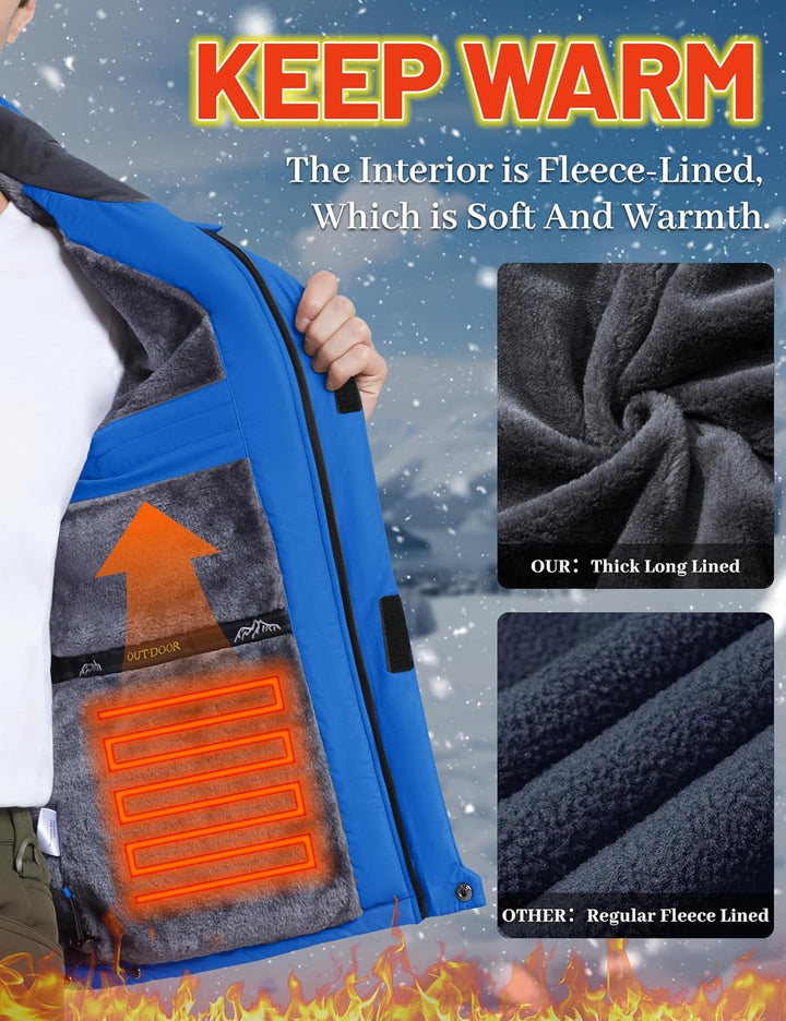 TACVASEN Herren Warme Skijacke Gefütterte Winterjacke Wasserabweisende Funktionsjacke mit Abnehmbare