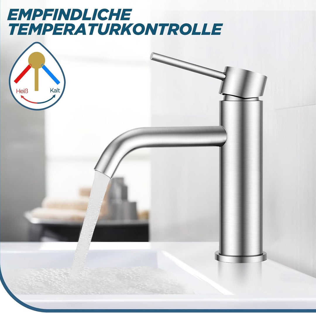 FORIOUS Wasserhahn Bad, Waschtischarmatur Waschbecken Armaturen in Spotresist Gebürstetes Nickel mit