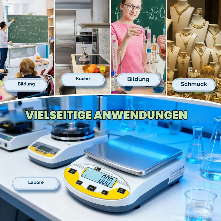 CGOLDENWALL Laborwaage durch Präzise Kalibrierung mit 5000g,0.01g Genauigkeit Digitale Analytische E