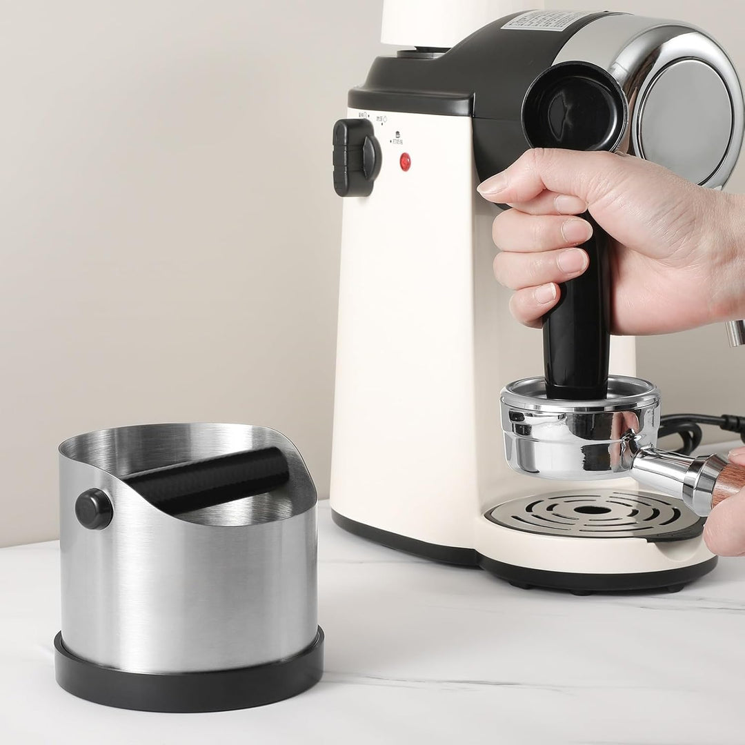 Abklopfbehälter für Siebträger, 700ml Klein Edelstahl Espresso Kaffee Knock Box, Abklopfschale Knock