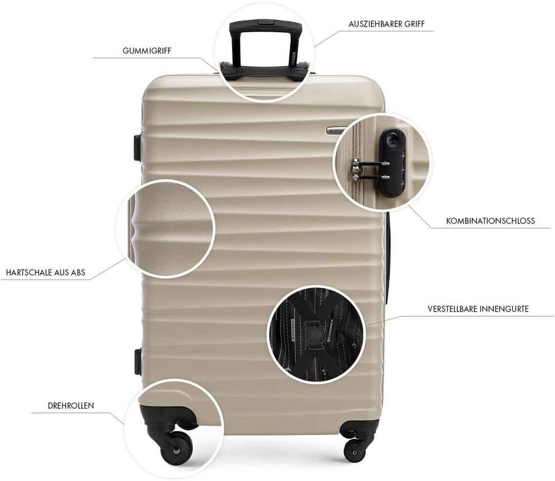 WITTCHEN Reisekoffer Rollkoffer Trolley Grosser Koffer Handgepäck Hartschale aus ABS mit 4 Spinner-R