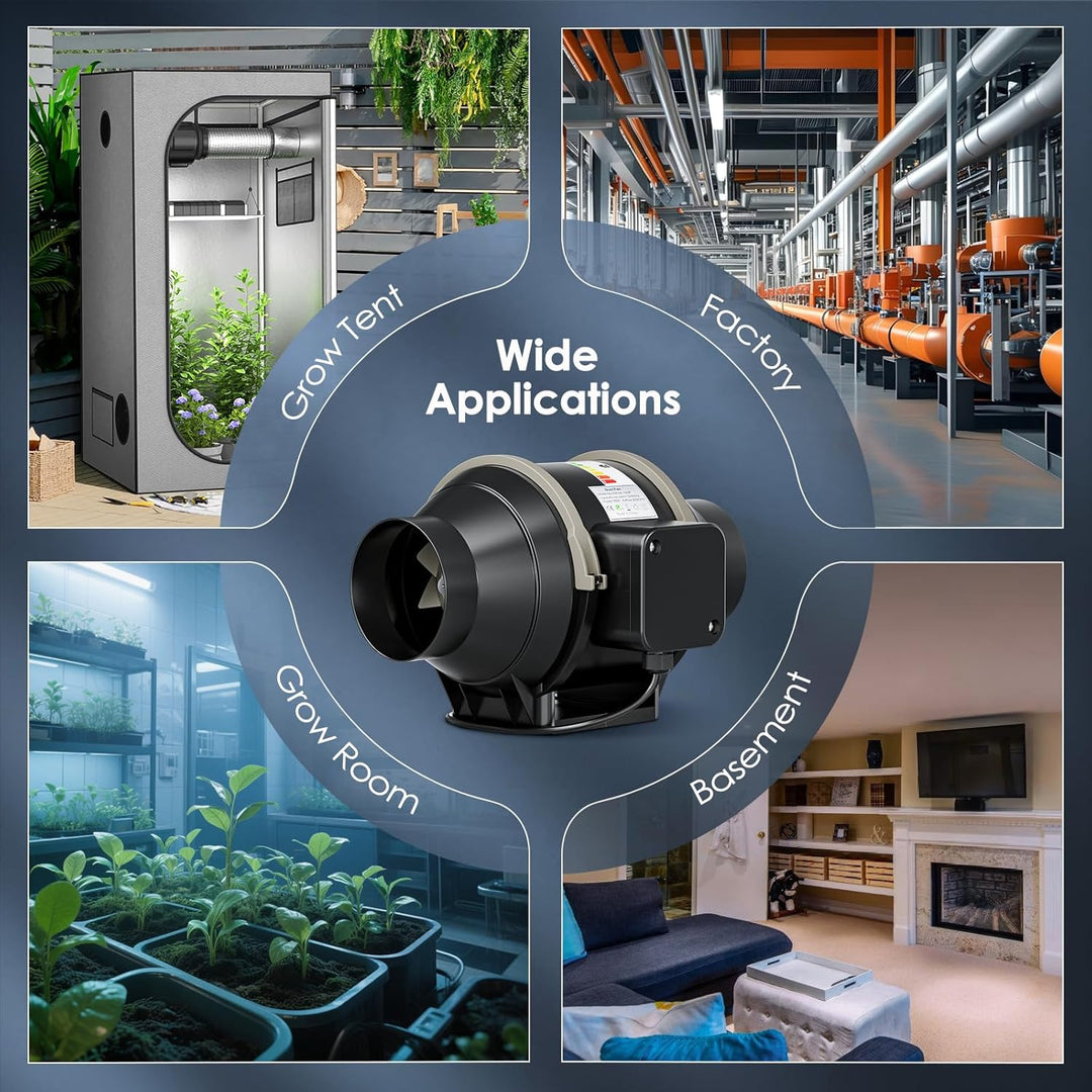 4-Zoll-Inline-Kanalventilator, 360 m³/h Luftstrom-Kanalventilator mit variabler Drehzahlregelung lei