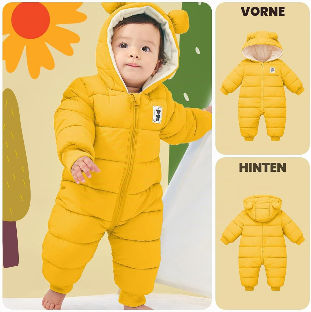 Baby Winter Overall mit Kapuze, Strampler Schneeanzug Jungen Mädchen Langarm Jumpsuit Warm Outfits G