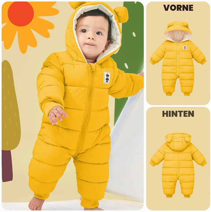Baby Winter Overall mit Kapuze, Strampler Schneeanzug Jungen Mädchen Langarm Jumpsuit Warm Outfits G