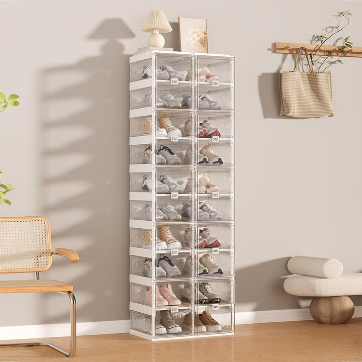 Transparente schuhregal,schuhboxen stapelbar Weisse Seitenplatte, mit magnetischer Tür, für Stöckels