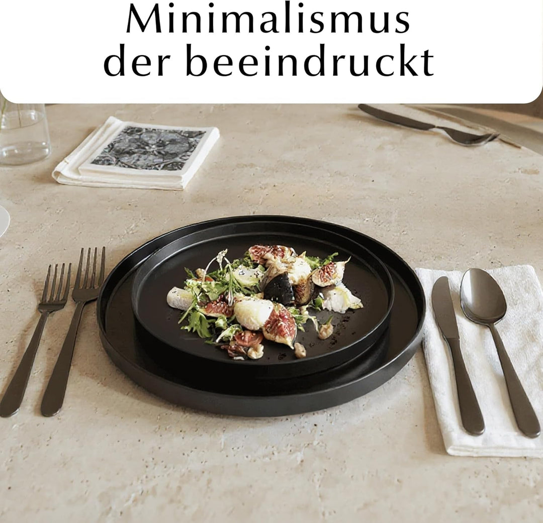 MIAMIO - Teller Set, 4er Set Speiseteller (26 cm) - Luxe (Schwarz) | Modernes Keramik Teller Set, Te