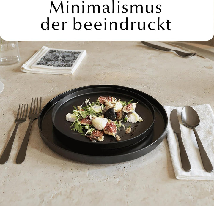 MIAMIO - Teller Set, 4er Set Speiseteller (26 cm) - Luxe (Schwarz) | Modernes Keramik Teller Set, Te