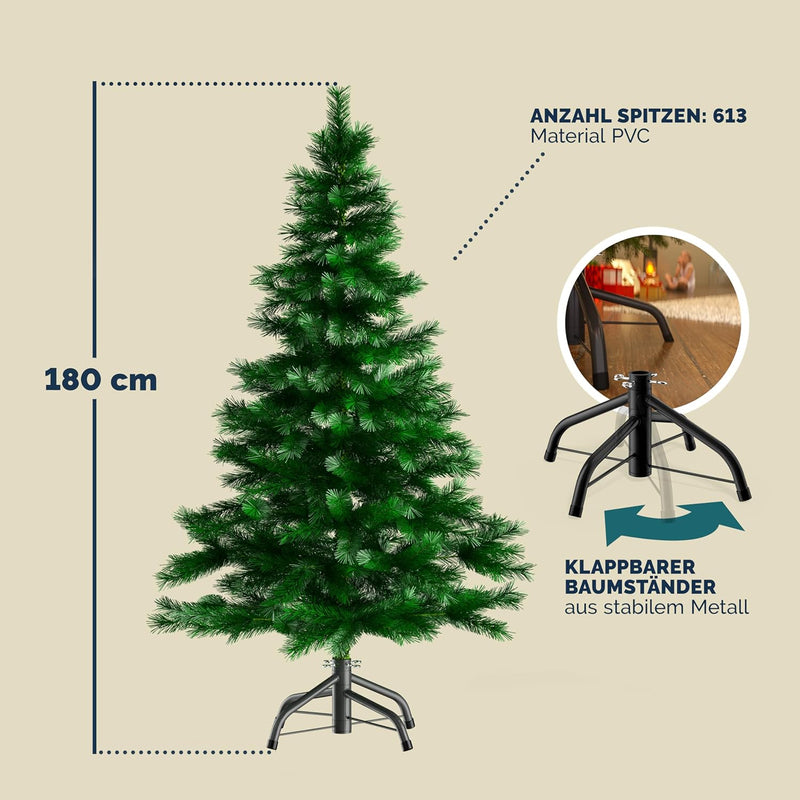 CASARIA® Weihnachtsbaum künstlich 180cm mit Metallständer 613 Spitzen wie echt Schnellaufbau Weihnac