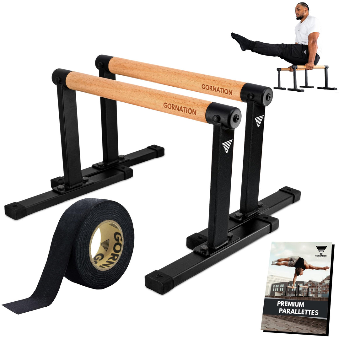 GORNATION Parallettes, inkl. Grip Tape, Calisthenics Equipment für Handstand & Push Ups, Liegestützg