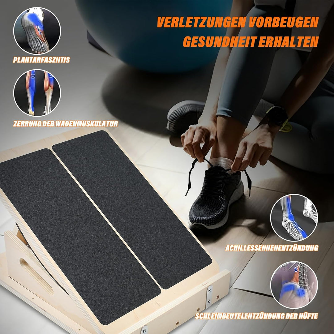 2-in-1 Schrägbrett aus Holz für Wadendehnung und Gleichgewicht, Professionelles Balance-Board Verste