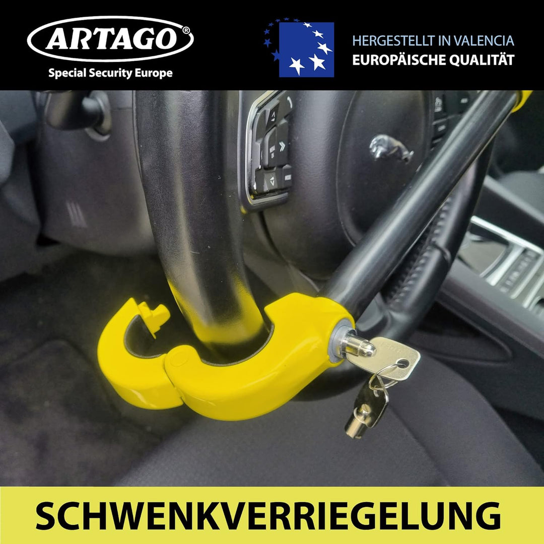 Artago 840A/B Lenkradkralle Auto Universal, Kompakte Schwenkarretierung, Hochsicherheitsschloss mit