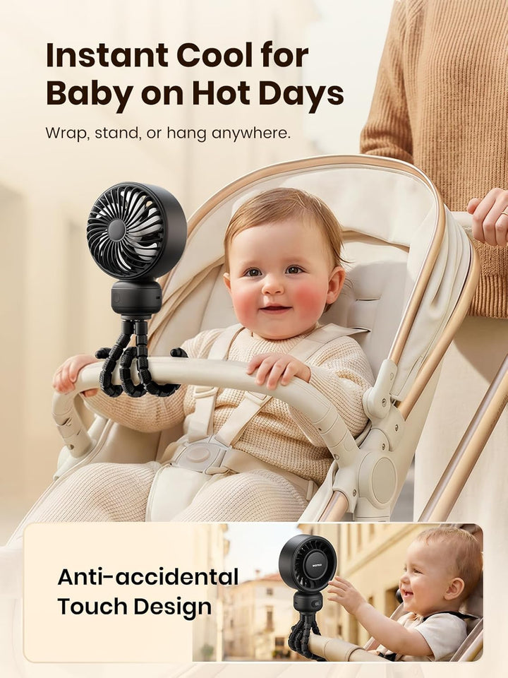 Warmco Tragbarer Kinderwagen-Ventilator, 4000 mAh, wiederaufladbarer Clip-On-Stativventilator (bis z