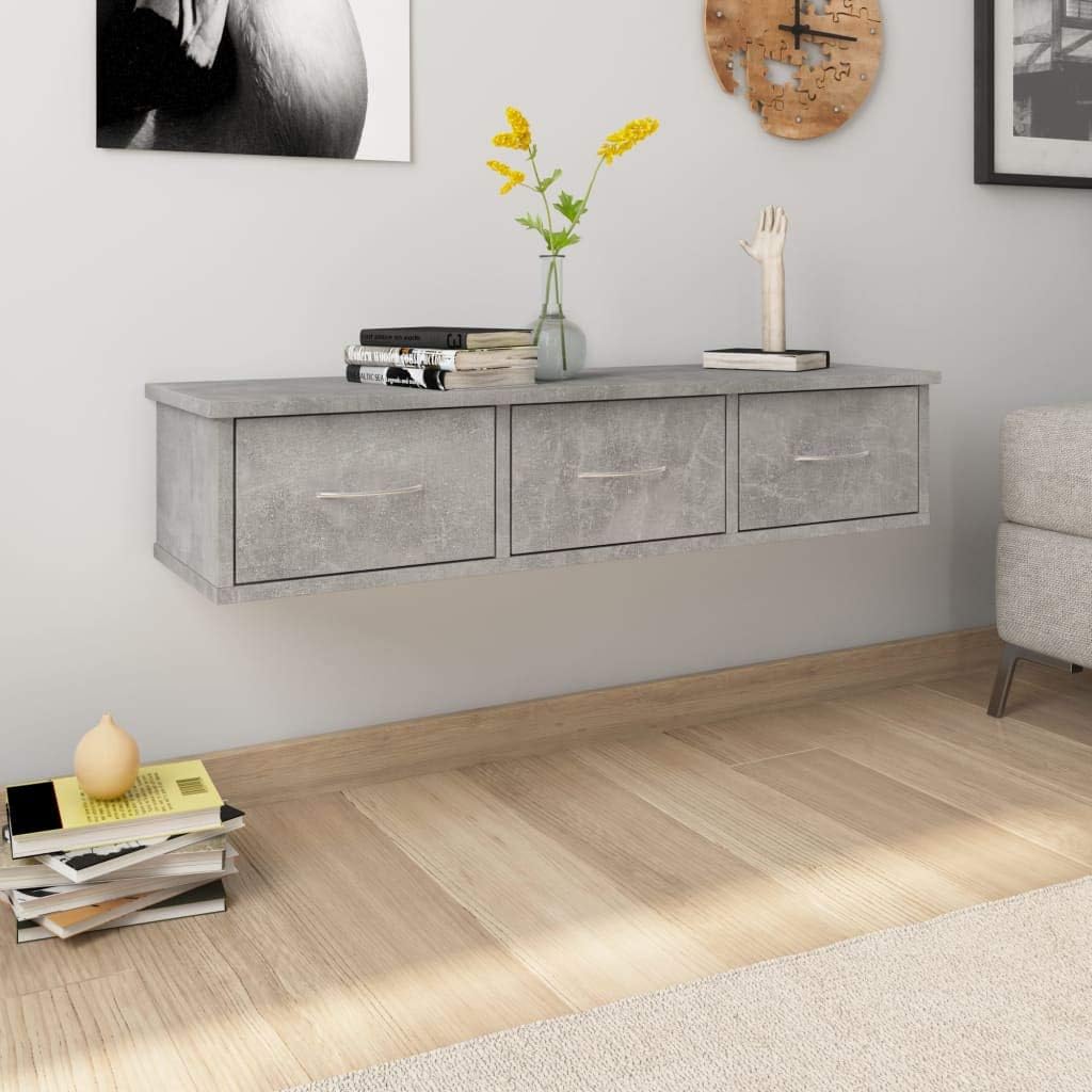 Tidyard TV Wandschrank Wandregal mit Schublade Hängeschrank TV Möbel Holzwerkstoff Betongrau 88x26x1
