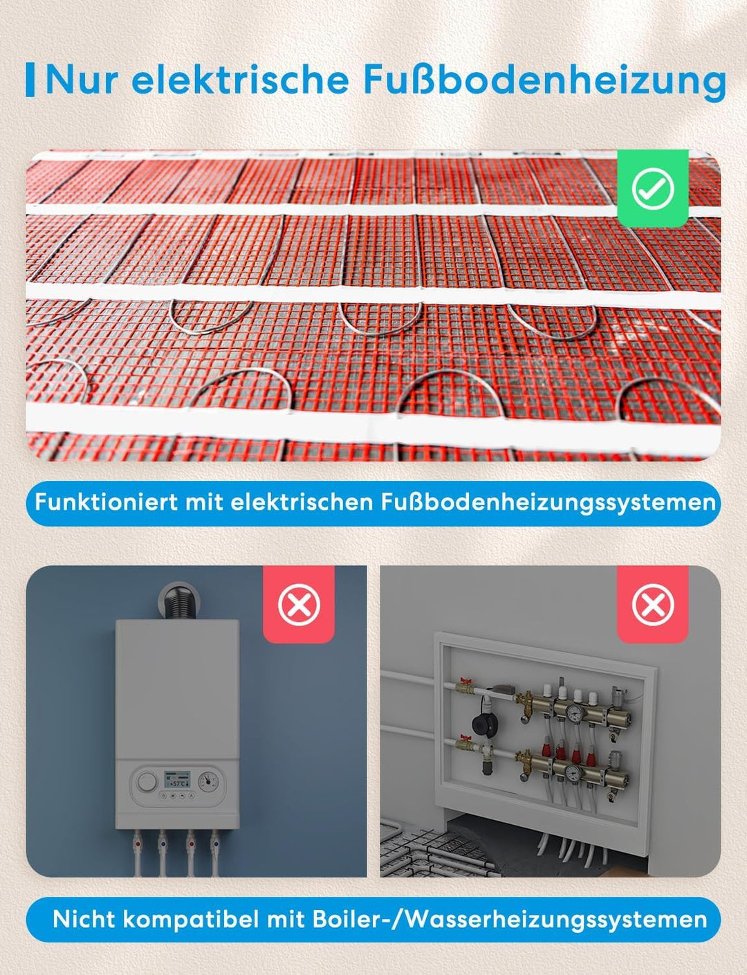 Meross Smart Elektrische Thermostat, WLAN Fussbodenheizung Raumthermostat, Heizen & Kühlen kompatibe