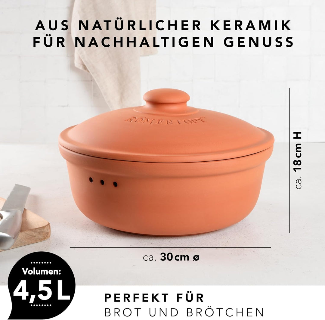 Römertopf Brottopf aus Keramik, ideal zu Brotaufbewahrung aus Ton Ø 30,0 cm Terrakotta, Terrakotta