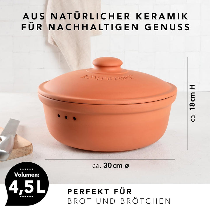 Römertopf Brottopf aus Keramik, ideal zu Brotaufbewahrung aus Ton Ø 30,0 cm Terrakotta, Terrakotta