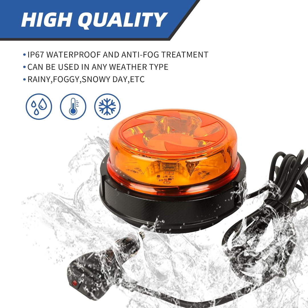 Qiping 12V 24V LED Rundumleuchte Gelb mit Magnet, 6 Blitzmuster Orange Kennleuchte Magnetisch ECE R6