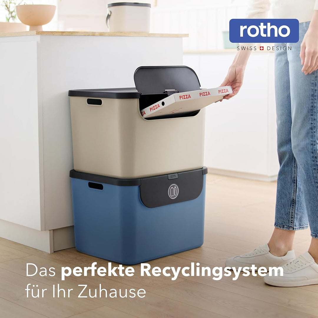 Rotho Albula 2er-Set Mülltrennungssystem 55l für die Küche, Kunststoff (PP) BPA-frei, 55l (52.3 x 40