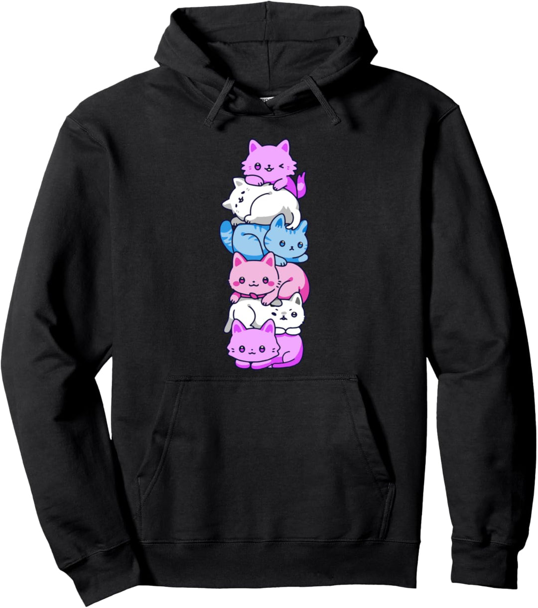 Intersex Stolz Katze LGBT Flagge Nette Kawaii Katzen Haufen Pullover Hoodie