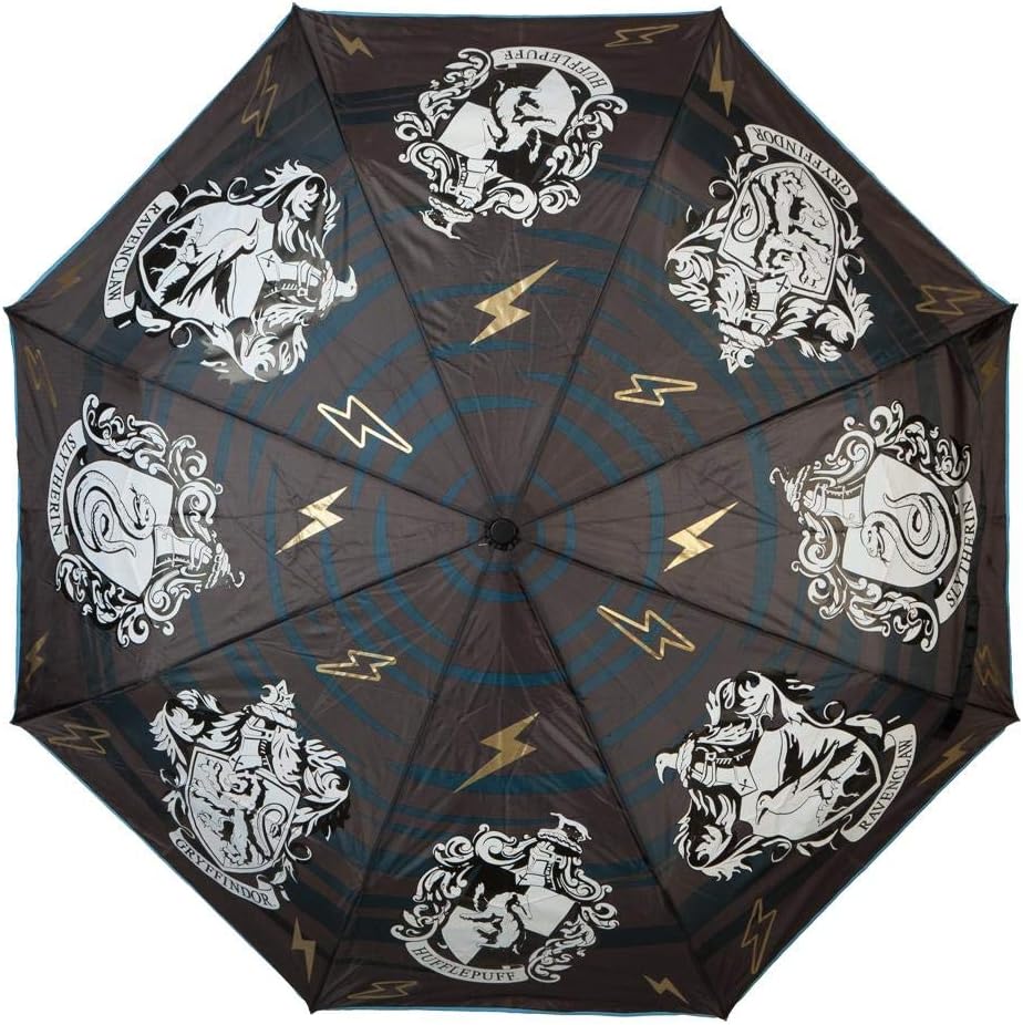 Harry Potter Damen Harry Potter Hogwarts House Crests Liquid Reactive Compact Umbrella Regenschirm,