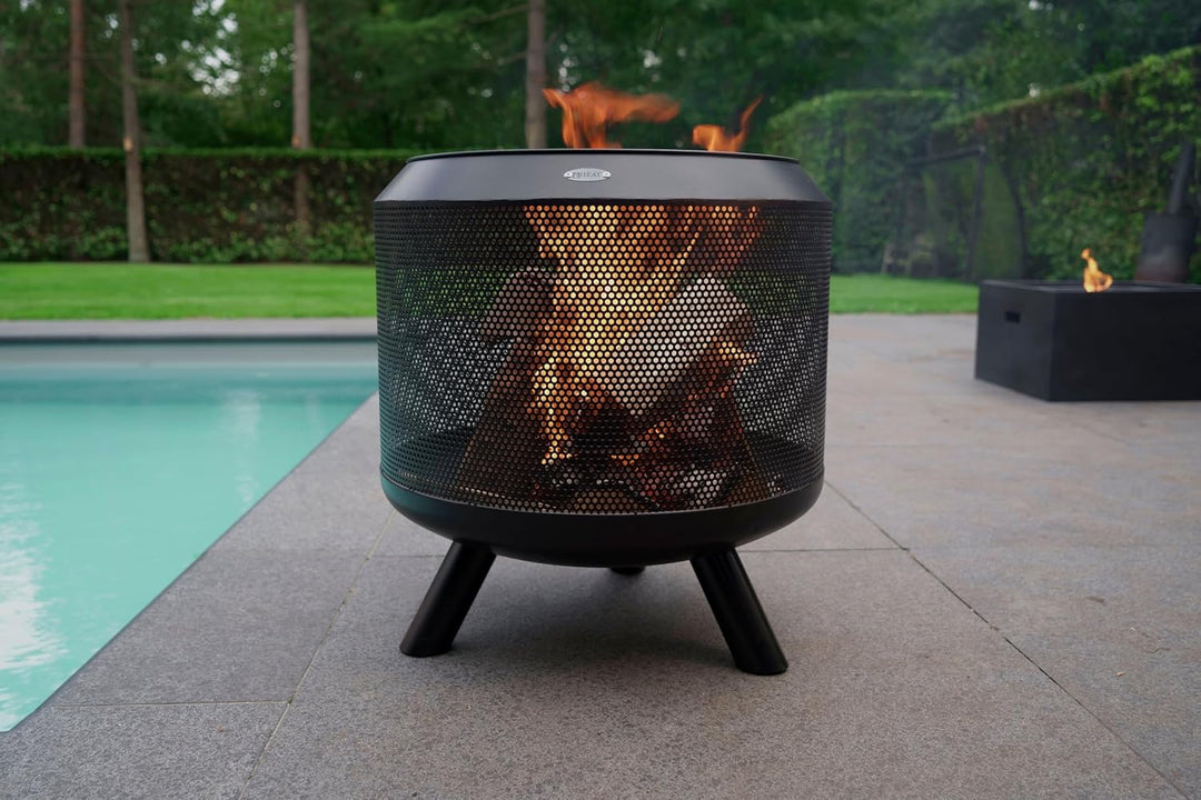 Feuertrommel mit Grill - Feuerkorb mit Grill – Feuerstelle mit Beinen für den Garten, inkl. Grillros