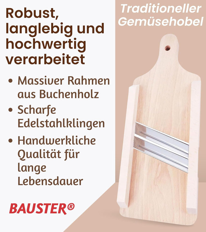 Krauthobel aus Buchenholz mit Edelstahlklingen – Traditioneller Gemüsehobel für Weisskohl, Rotkohl &