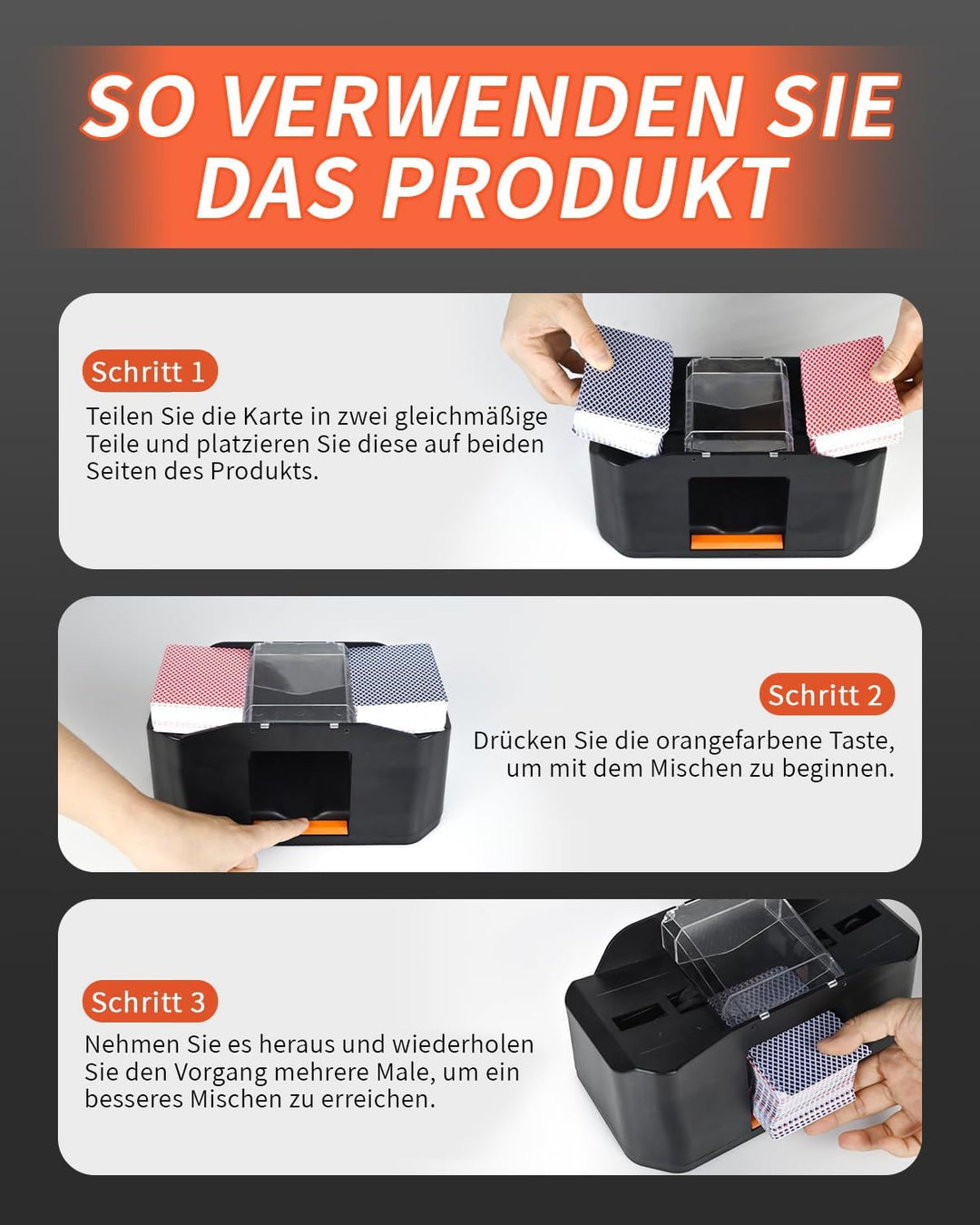 Vahlbeste Geräuscharmer Kartenmischmaschine Elektrische, Kartenmischer Mit 3000mAh Akku,UBS Ladekabe