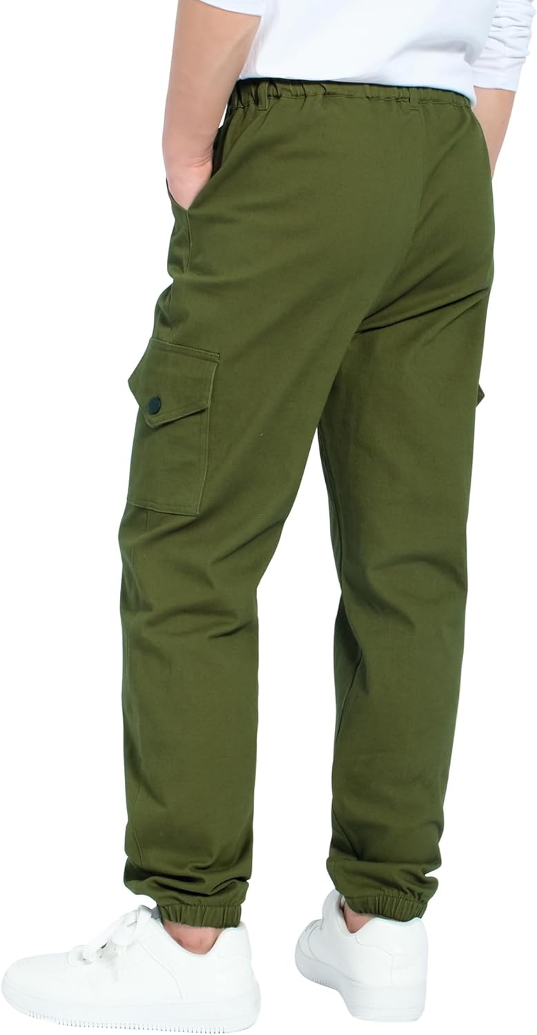 CAMLAKEE Kinder Jungen Cargohose Jogger Hose mit elastischem Bund 128-134 Armee Grün, 128-134 Armee
