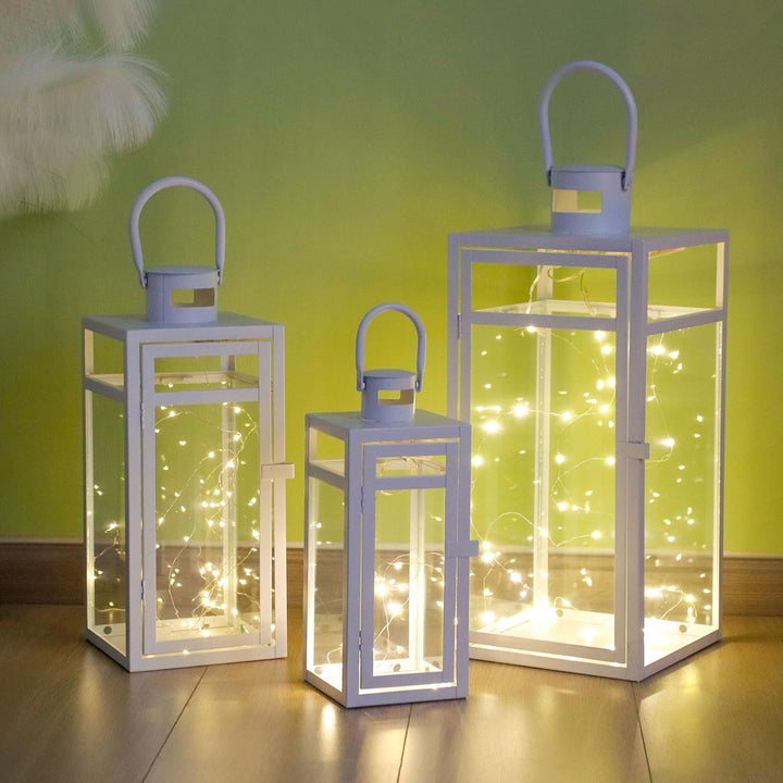 TRIROCKS Set aus 3 Edelstahl Kerzenlaterne 48cm Hoher Metallkerzenhalter mit klaren Glasscheiben Per