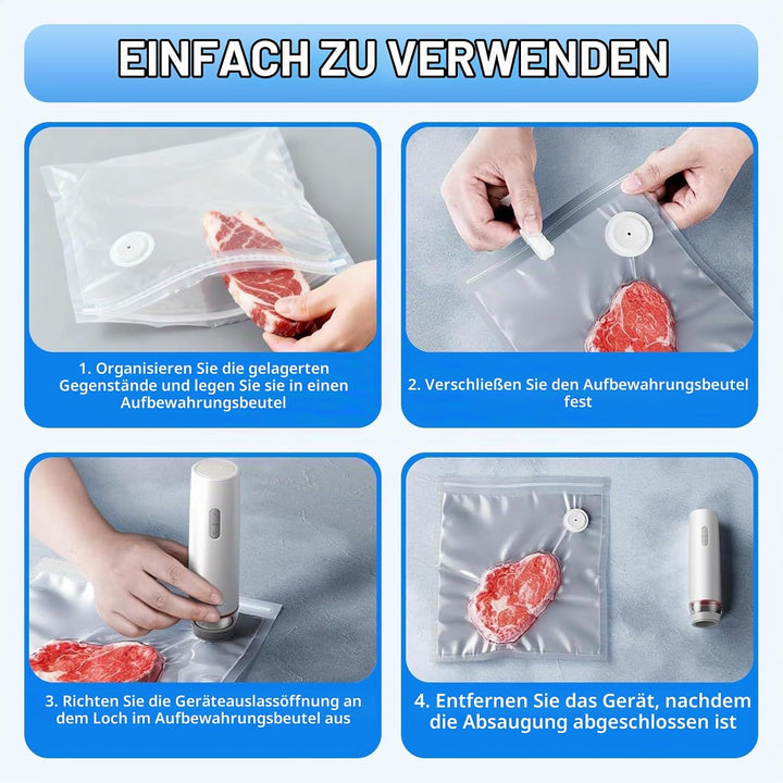 Vakuumiergerät, Mini Handvakuumierer, Vakuumierer für Lebensmittel mit 30 Wiederverwendbare Vakuumbe