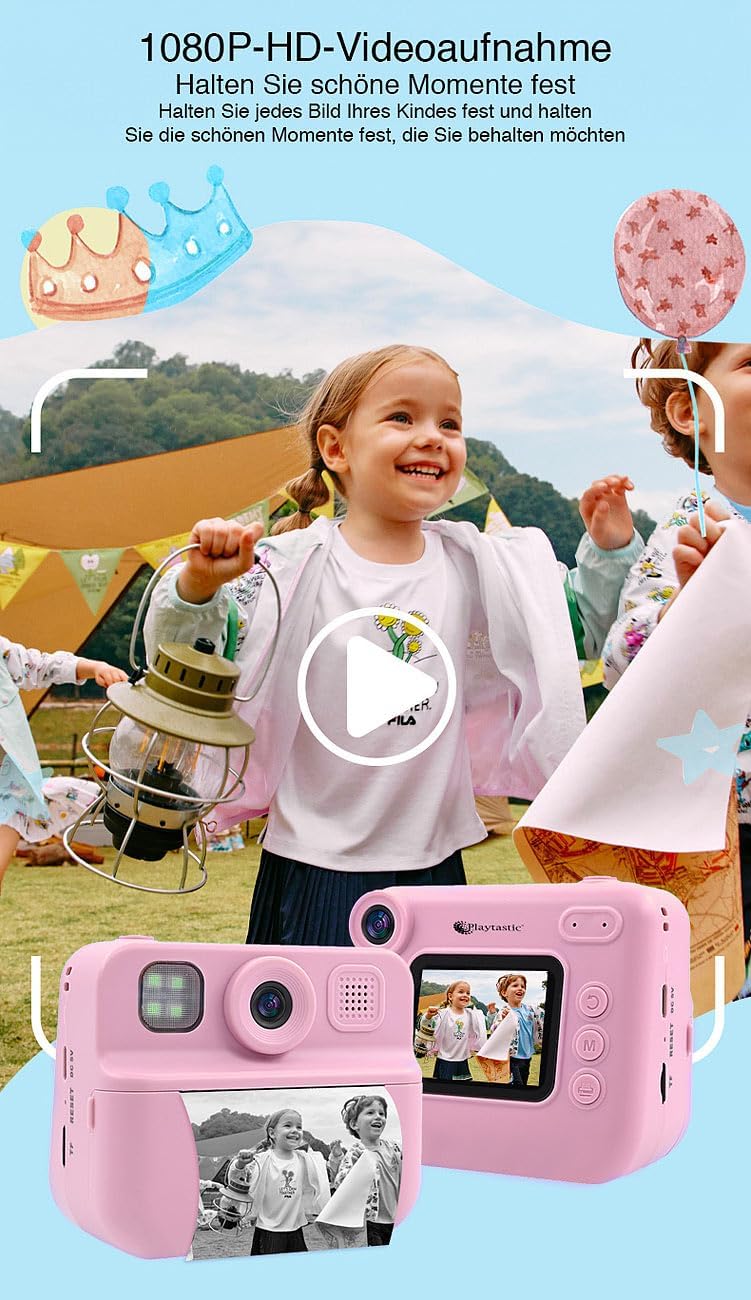 Sofortbildkamera: Kinder-Sofortbild-Kamera mit Selfie-Objektiv, 2"-Display, 48 MP, pink (Sofortbildk