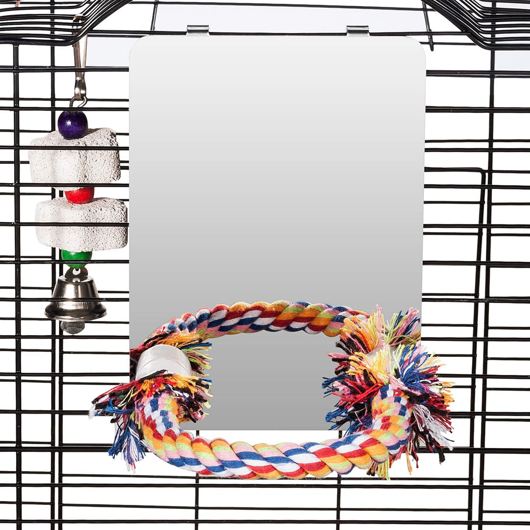 Colorday 18cm Edelstahl Vogel Spiegel mit Seil Perch, Vogelspielzeug (M) Medium, Medium