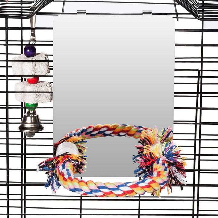 Colorday 18cm Edelstahl Vogel Spiegel mit Seil Perch, Vogelspielzeug (M) Medium, Medium