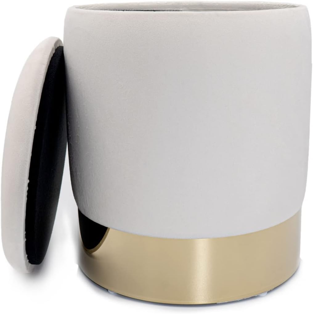 casamia Samthocker mit Stauraum Ø 31 H 38 cm Deko Hocker Samt Verlour Hocker Gold Hocker Schminktisc