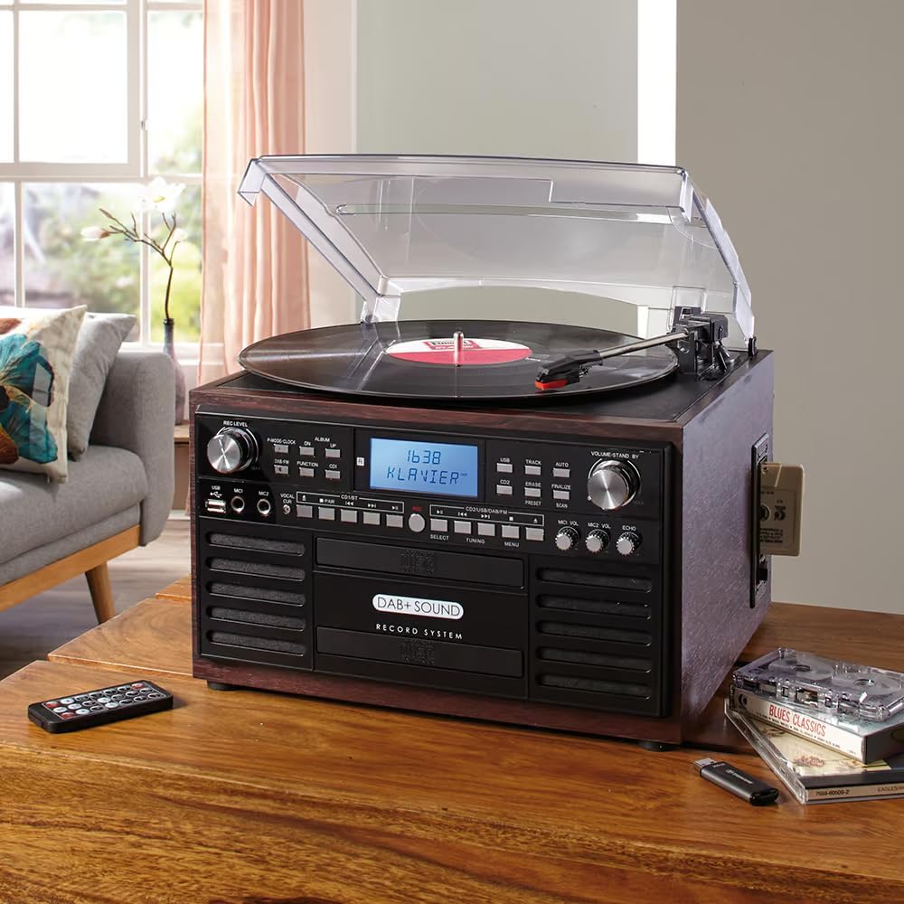 EUROtops DAB+ Musikanlage mit CD-Brenner, Plattenspieler und Kassettendeck | Bluetooth, USB-Aufnahme