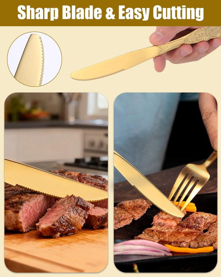Besteck Set, 40-teilig Besteckset für 8 Personen, Edelstahl Poliert Essbesteck, Elegantes Besteck mi
