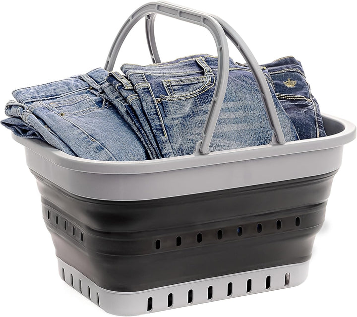 SAMMART 19L Collapsible Tub with Handle - Portable Outdoor Picnic Basket/Crater - Foldable Shopping