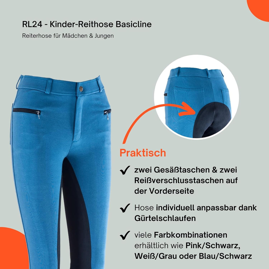 RL24 - Kinder Reithose Vollbesatz BASICLINE 92 Blau/Schwarz, 92 Blau/Schwarz