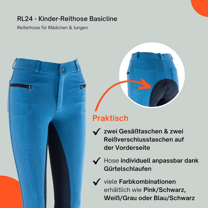 RL24 - Kinder Reithose Vollbesatz BASICLINE 92 Blau/Schwarz, 92 Blau/Schwarz