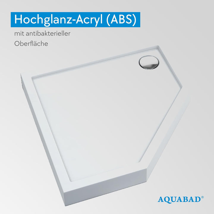 AQUABAD Duschwanne/Duschtasse | Ultima mit LeakProtect Technologie Smooth White 90x90cm Fünfeck 90 x