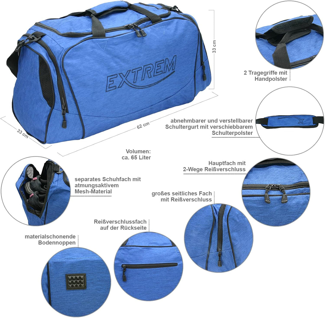 Bag Street - Faltbare Reisetasche - grosse &amp; leichte Sporttasche - 65 Liter - Travel Duffel Bag Blau