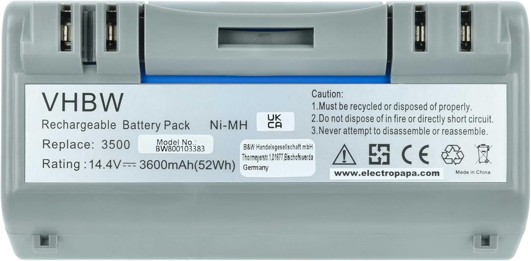 vhbw NiMH Akku 3600mAh (14.4V) kompatibel mit iRobot Scooba 330, 340, 34001, 350, 380, 385, 390, 580