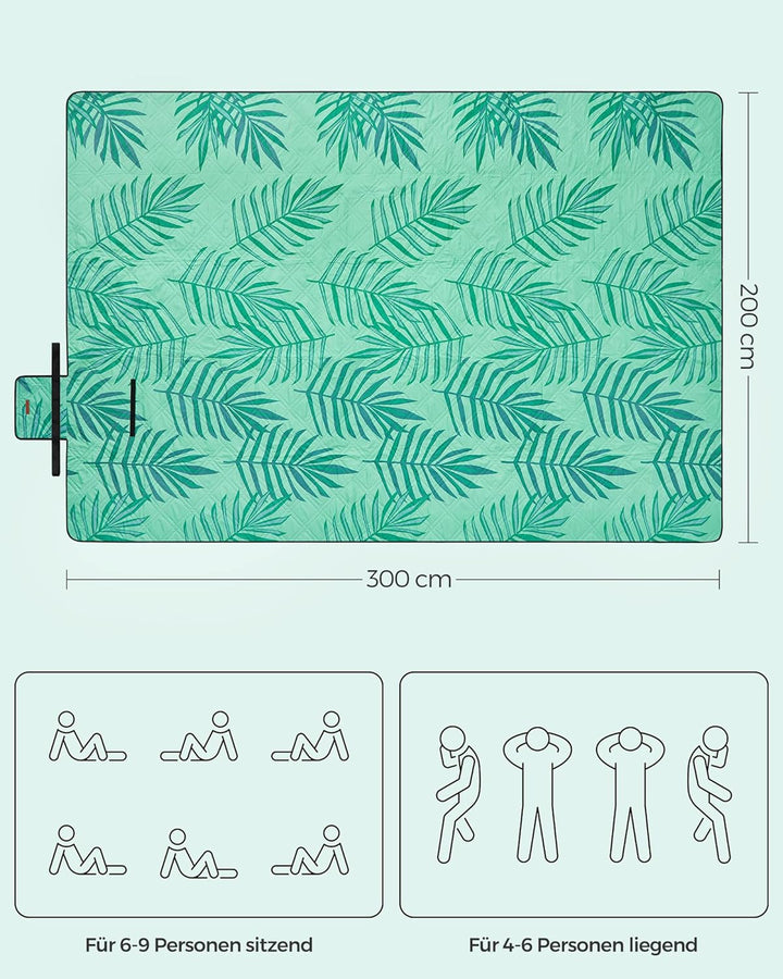 SONGMICS Picknickdecke, 300 x 200 cm grosse Stranddecke, Campingdecke, wasserdichte Unterseite, masc