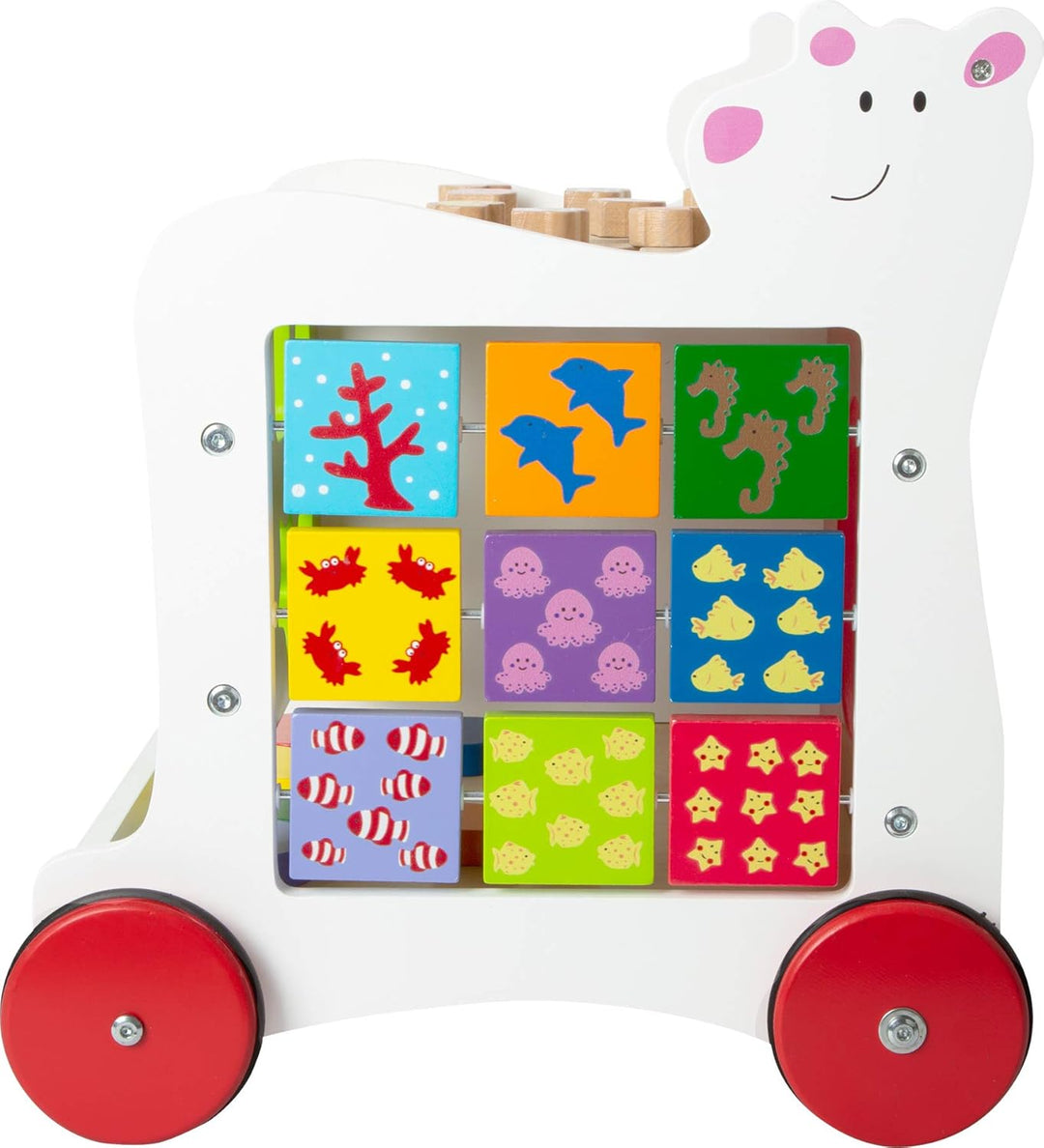 small foot 11841 Lauflernwagen Bär aus Holz, 4-seitiger Spielspass, ab 1 Jahr, mehrfarbig, Bär