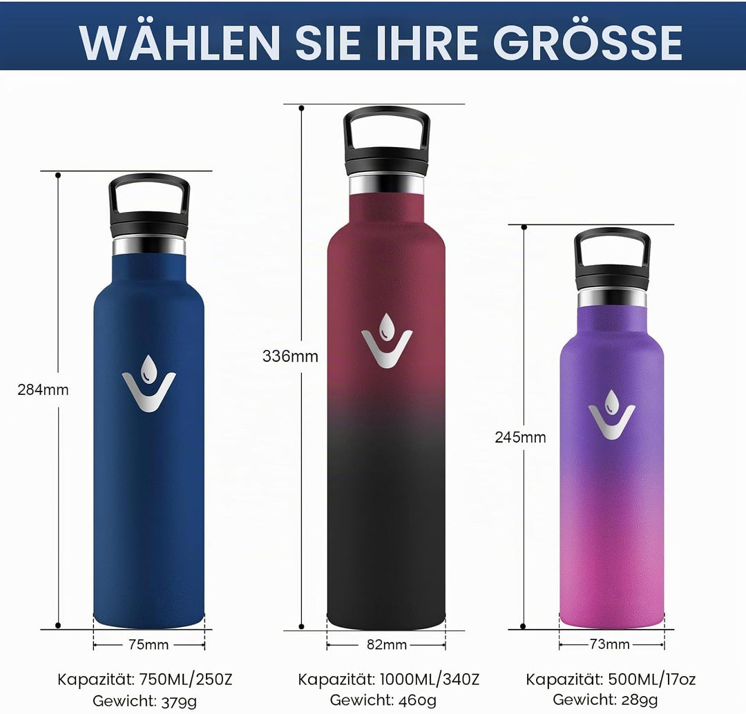 HoneyHolly Trinkflasche Edelstahl, 750 ML BPA-Frei, Thermosflasche, Auslaufsichere Isolierflasche Do