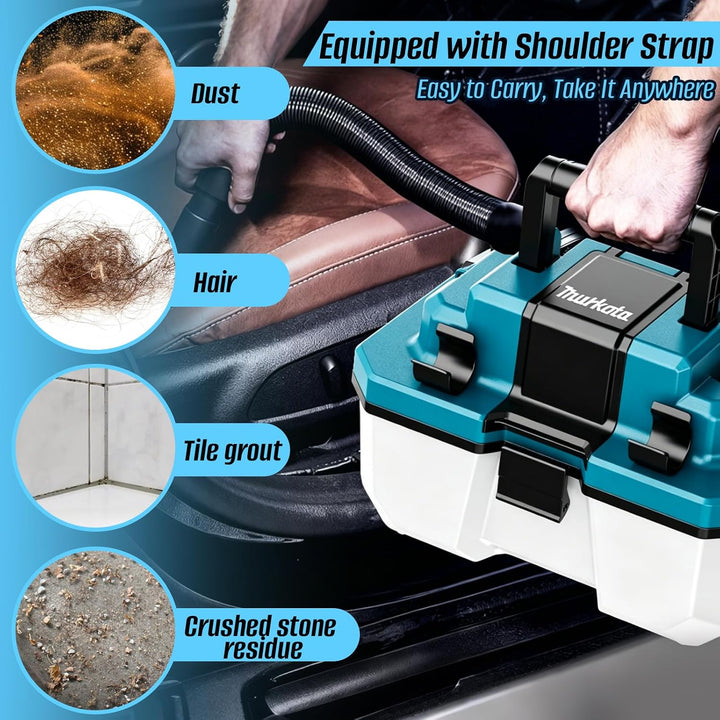 Akku Nass Trockensauger, 3-In-1 Werkstattsauger mit Schultergurt Und 4 Rädern, Auto Staubsauger mit