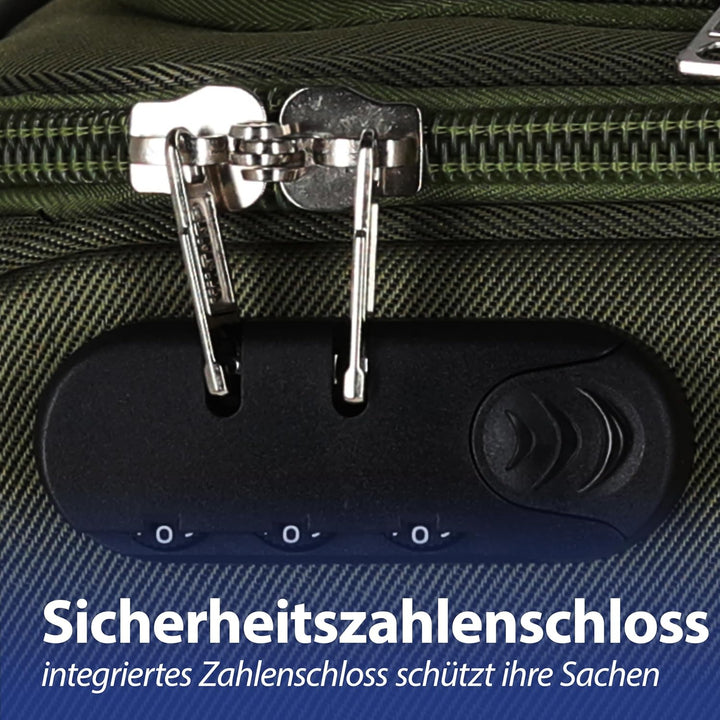 Cepewa Kofferset 3er Set aus Stoff | grau 3 Grössen Nylon | Teleskopstange Doppelrolle Zahlenschloss